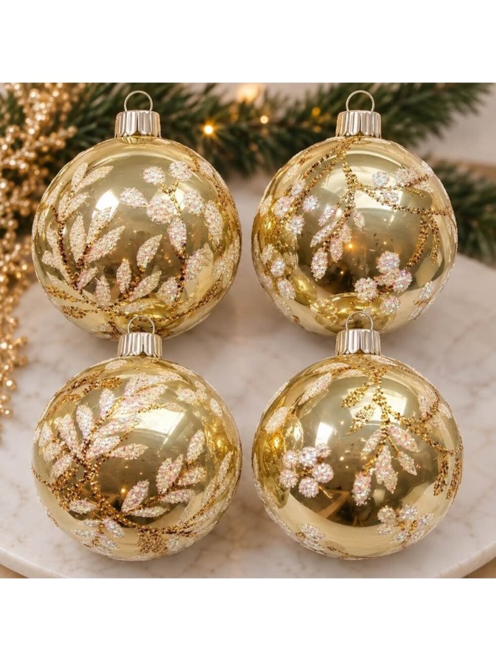 Vintage Martha Stewart Everyday Hand-Decorated Glass Ornaments Set of 4